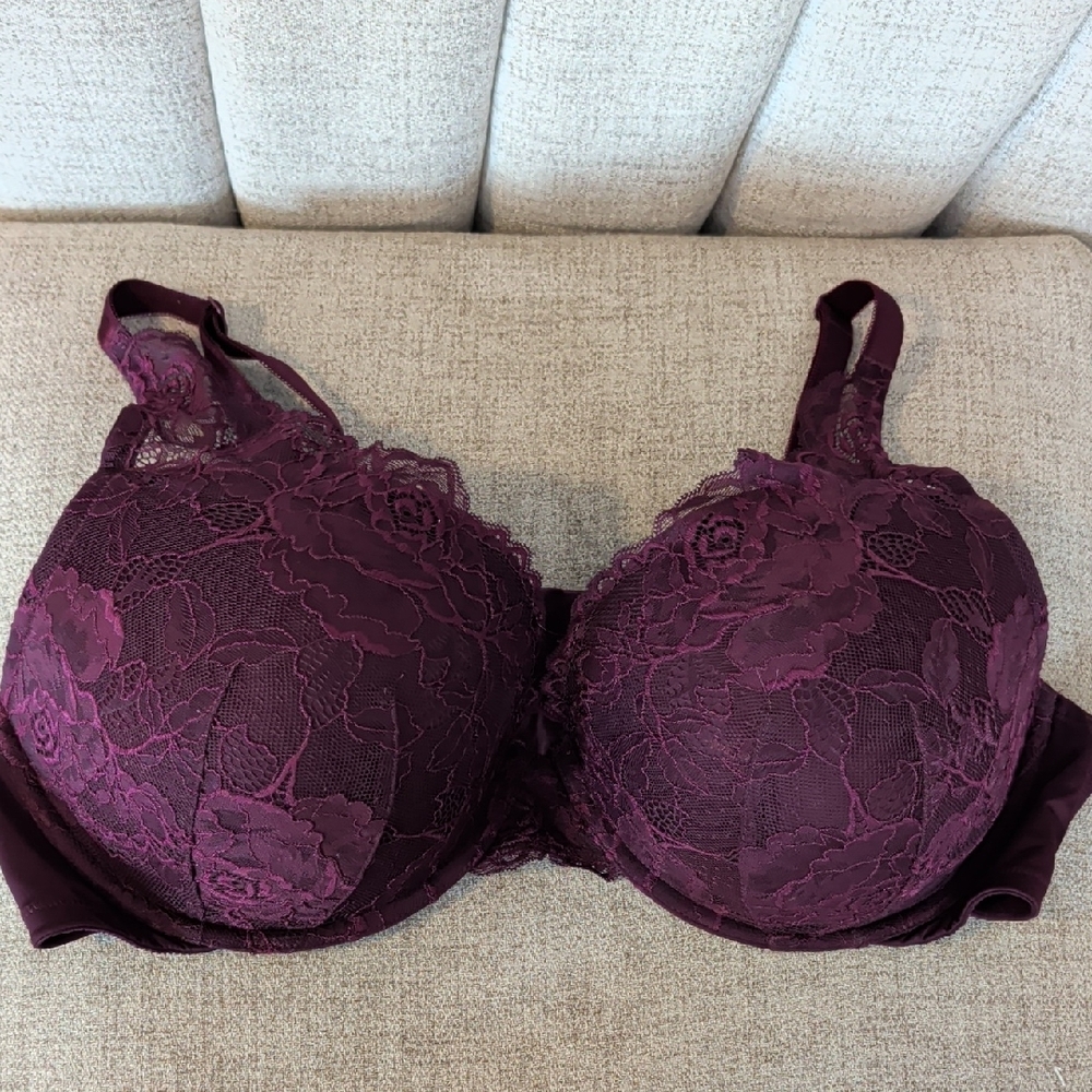 Lace Underwire Bra - Deep Plum